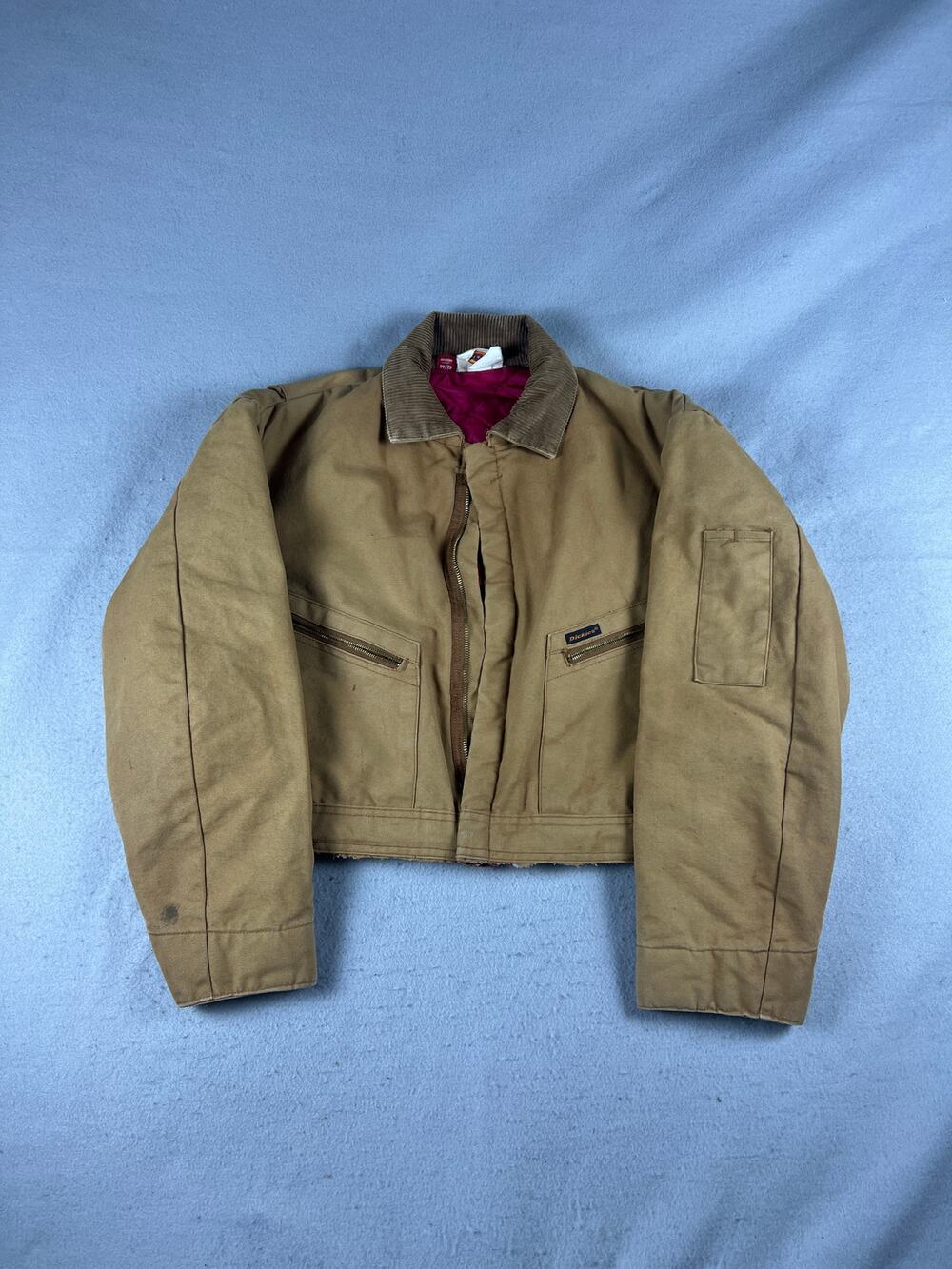Vintage Dickies Canvas Workwear Jacket Mens M Tan Corduroy Collar Quilted Lined